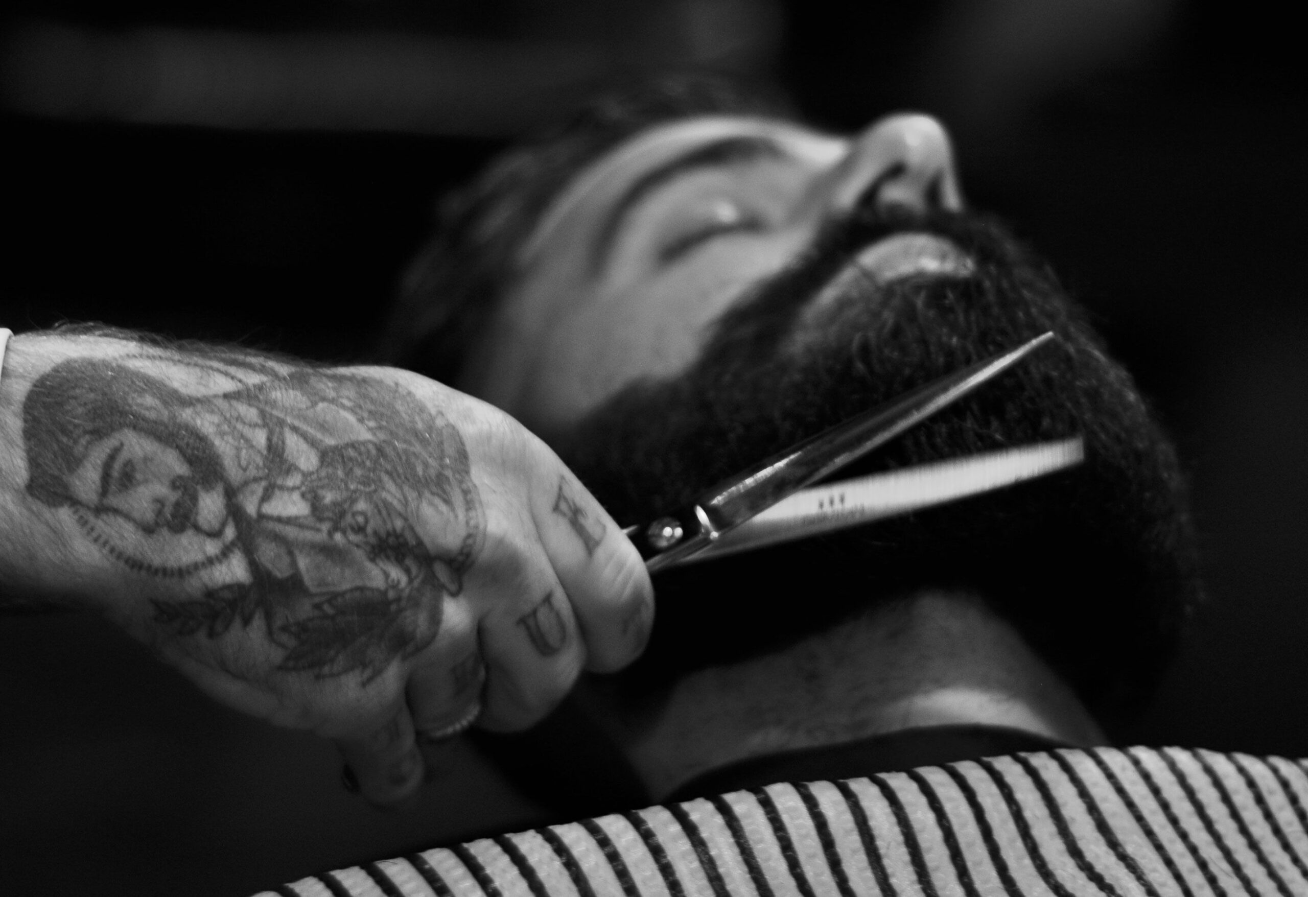 Barber Trimming Client Beard Barber Trimming Client Beard